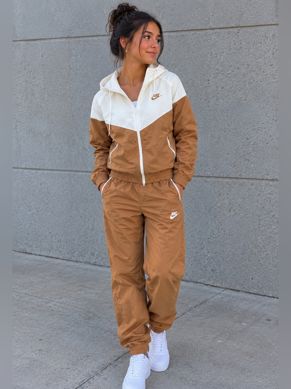 Nike Unisex Two-Tone Track Pants & Jacket Set - Brown & White